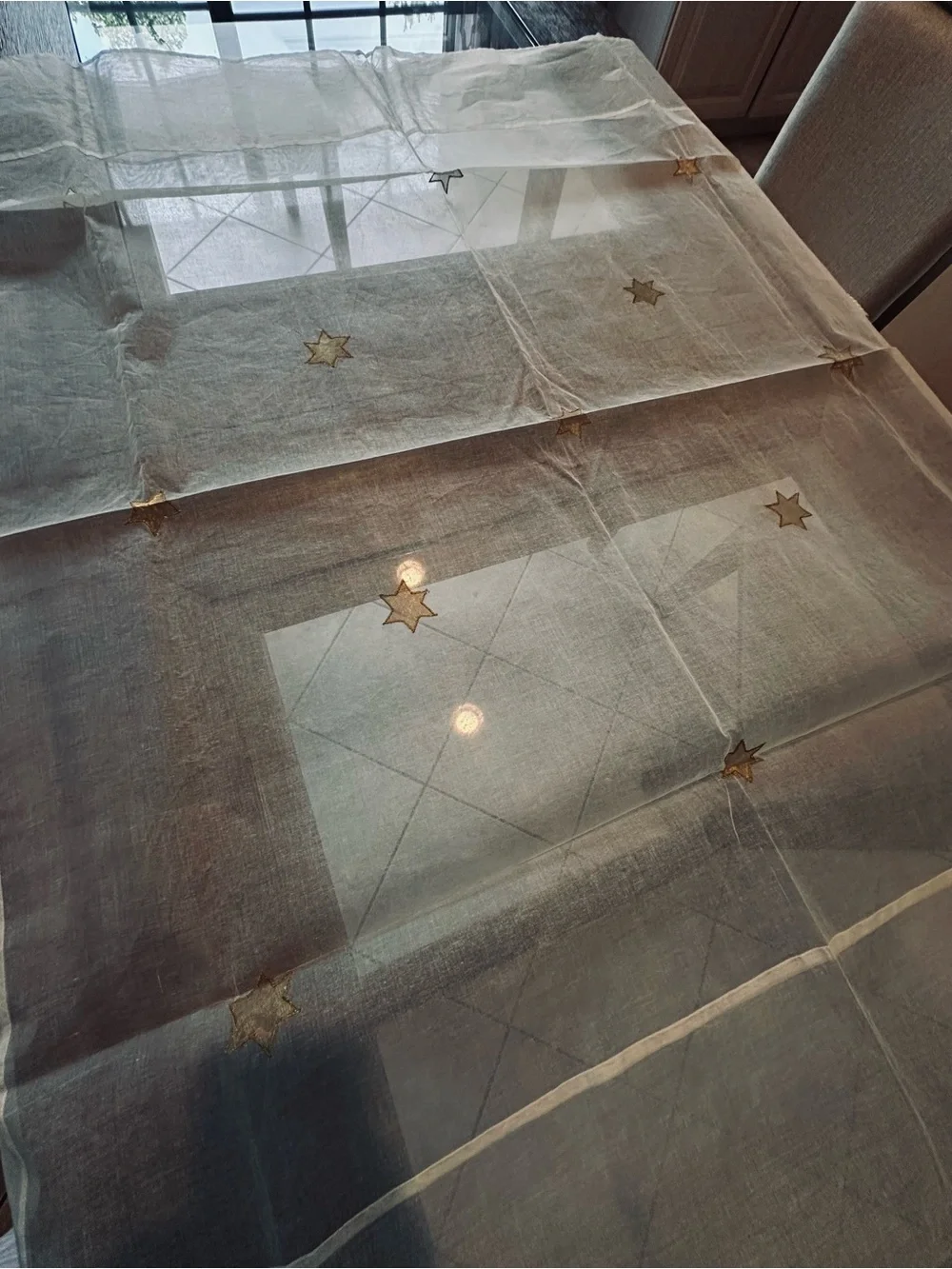 Today's sale‼️ Star-Embroidered Table cloth, Ecru shade 58”x58” 100%cotton